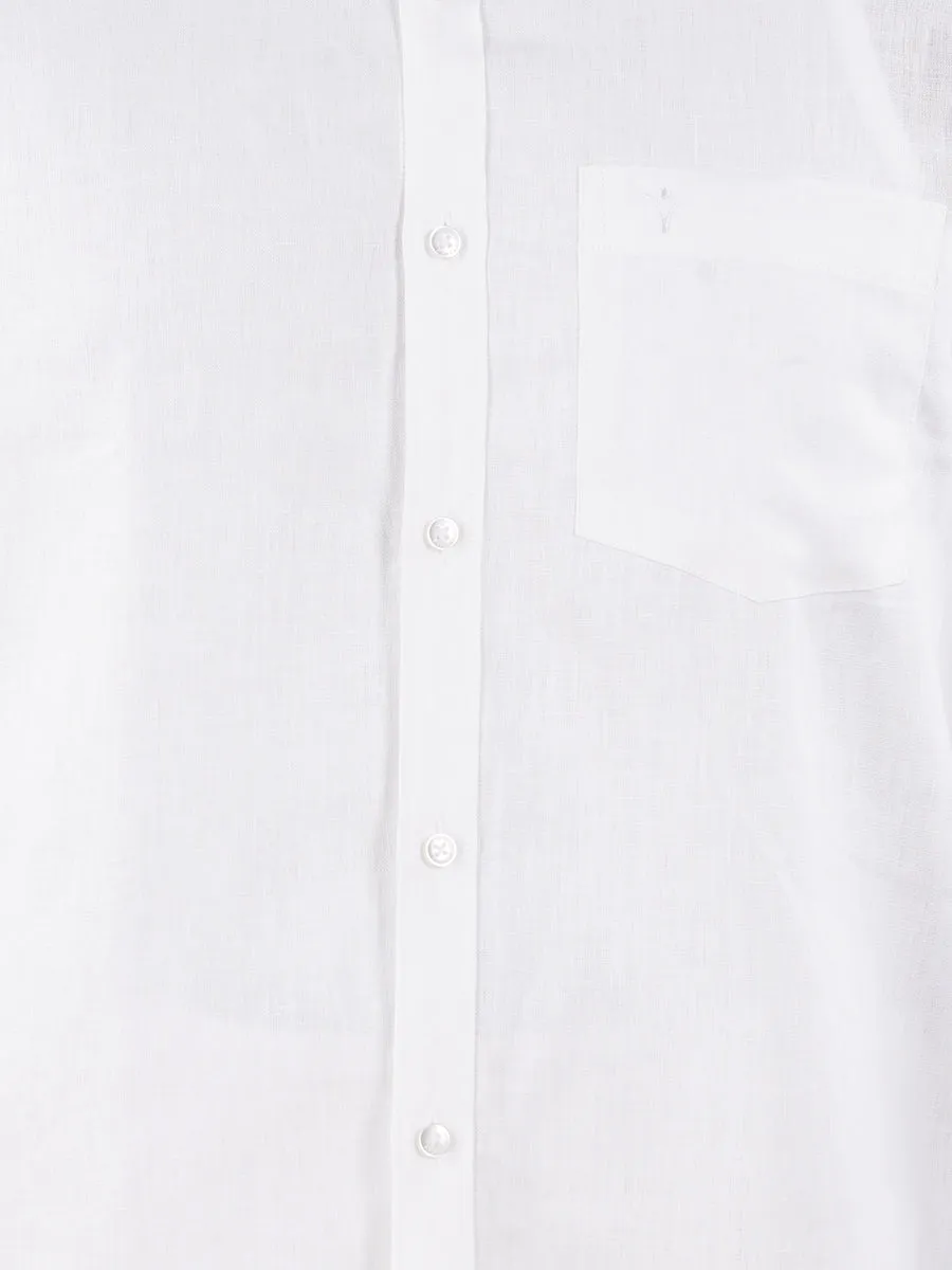 Mens Premium Pure Linen Shirt Full Sleeve with Double Dhoti White 770
