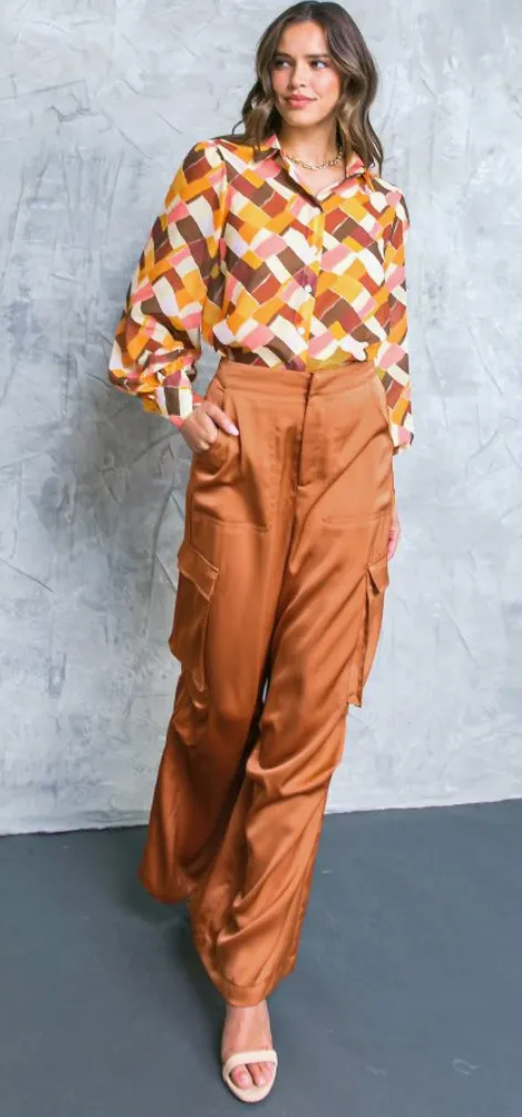Mesa, Satin High Waist Cargo Pant