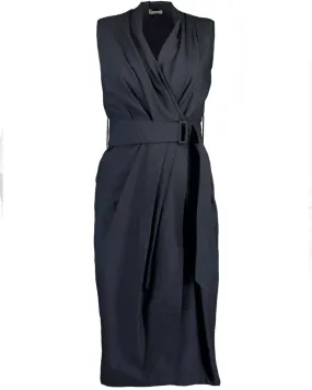 Midnight Sleeveless Belted Wrap Dress