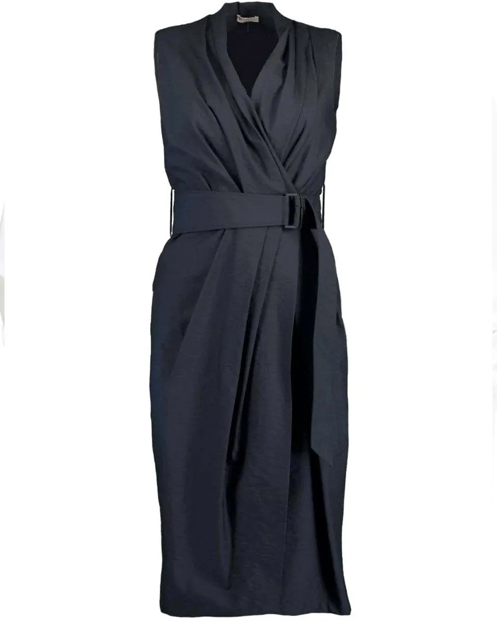 Midnight Sleeveless Belted Wrap Dress