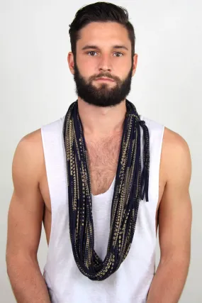 Necklush Cowl Scarf / Navy Blue & Gold / Unisex