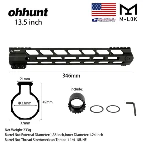 ohhunt® AR-15 13.5" Ultra Slim Lightweight Free Float M-LOK Rail Handguard With Barrel Nut For Rifle