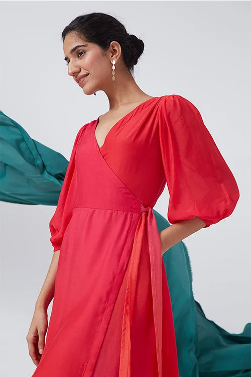 Okhai 'Bougainvillea Hues' Ombre V-Neck Modal Silk Wrap Dress