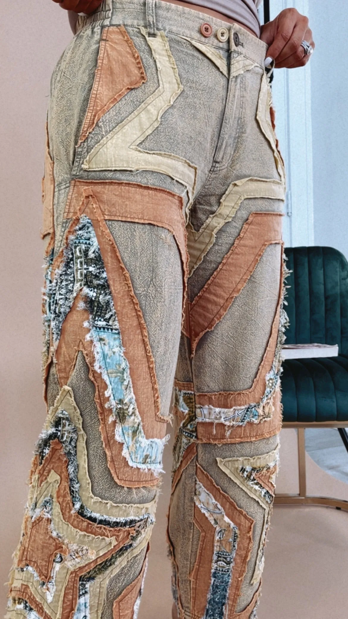 Oli & Hali: Washed Patchwork Star Patched Pants