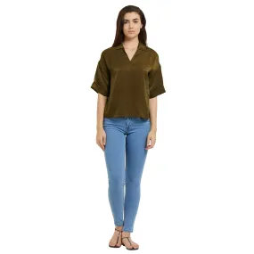 Olive Solid Shirt with 3/4th Sleeves