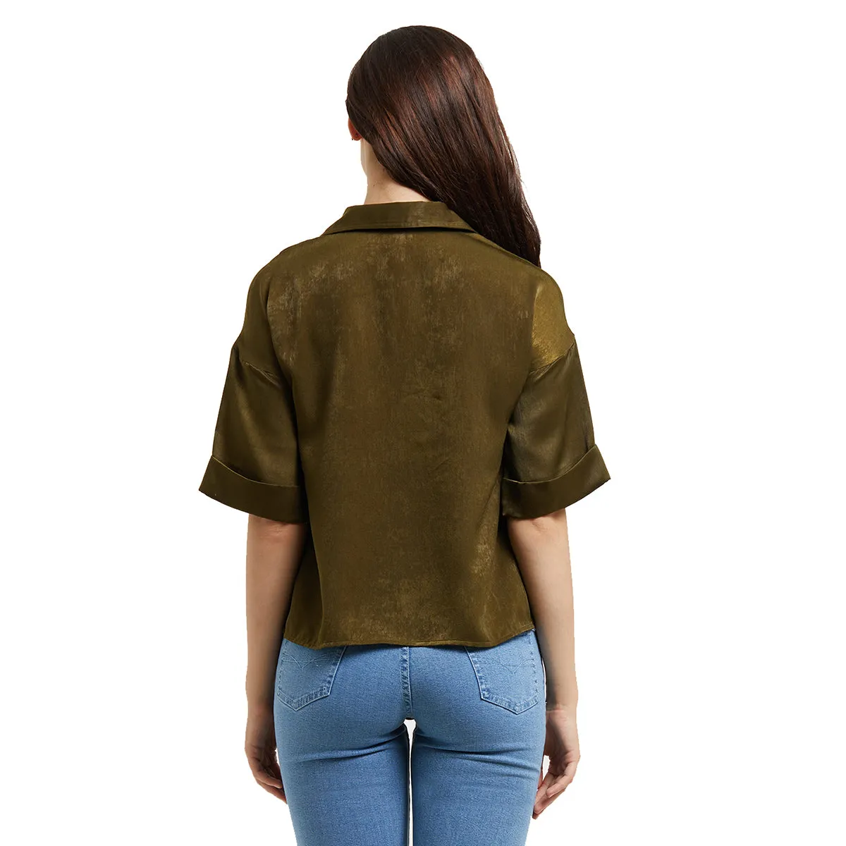 Olive Solid Shirt with 3/4th Sleeves