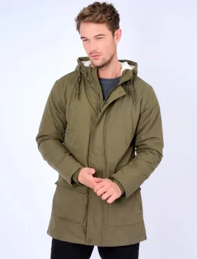 Parton Borg Lined Hooded Parka Jacket in Amazon Khaki - Tokyo Laundry