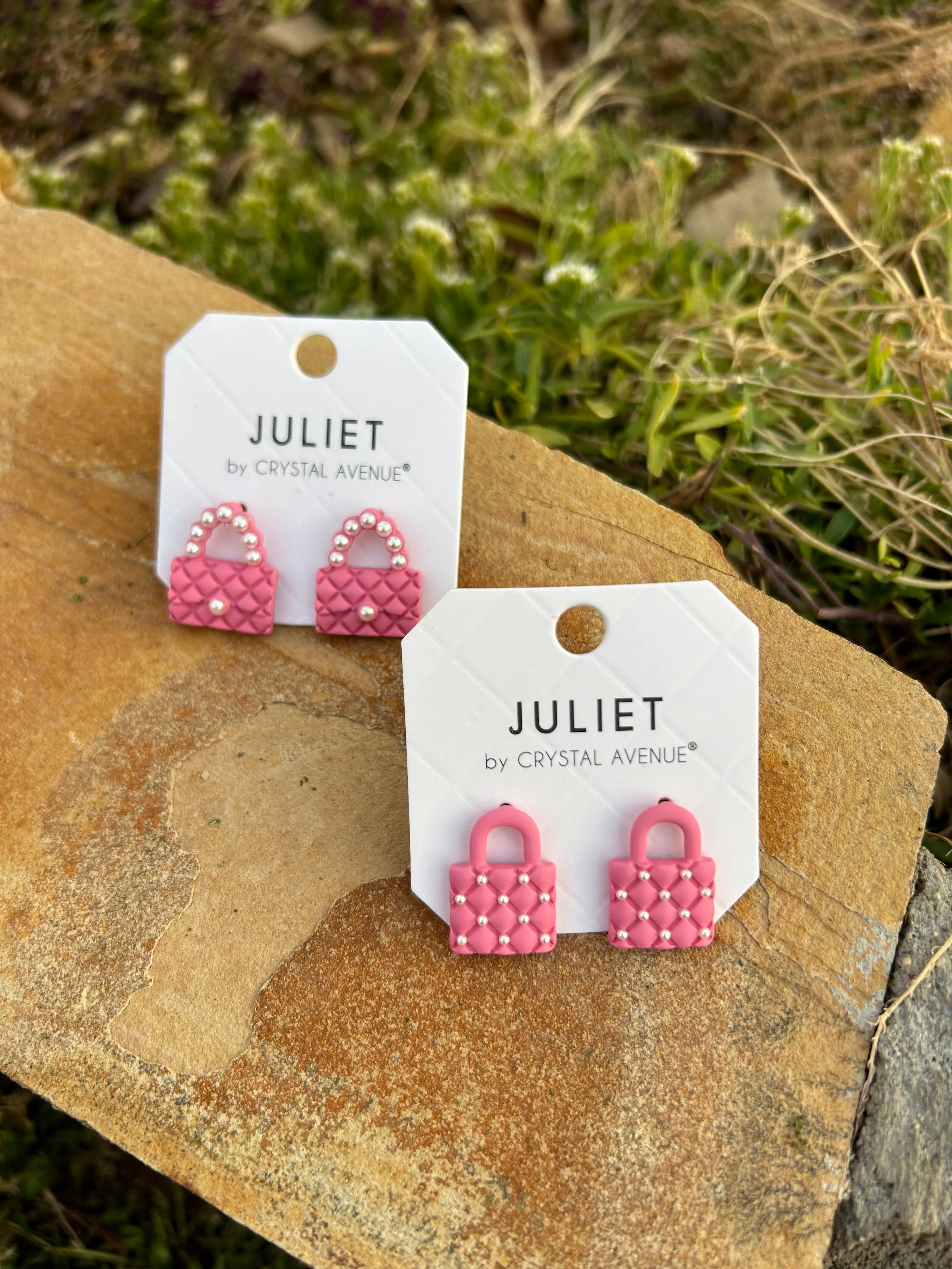 Pink Quilted Handbag Stud Earrings