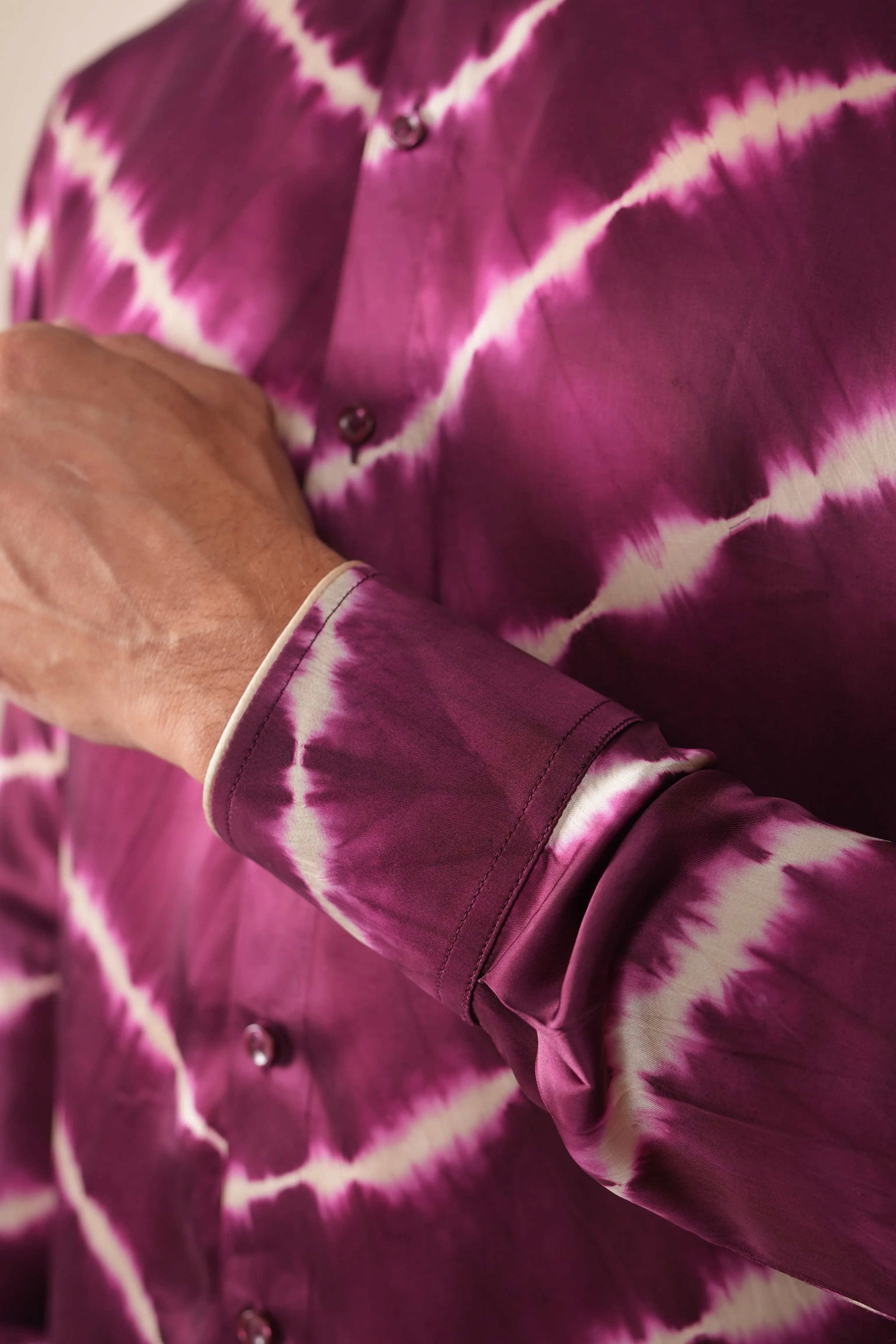 Plum Off White Lehriya Silk Shirt
