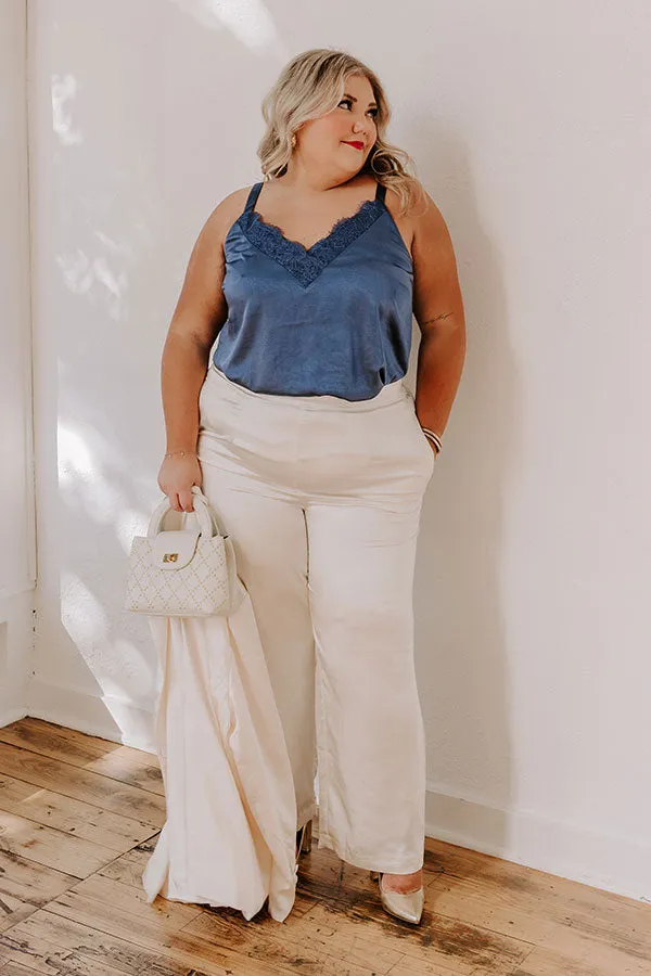 Pouring Merlot Satin High Waist Pants In Cream Curves