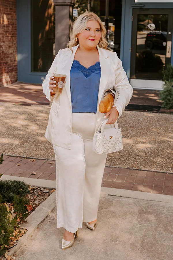 Pouring Merlot Satin High Waist Pants In Cream Curves