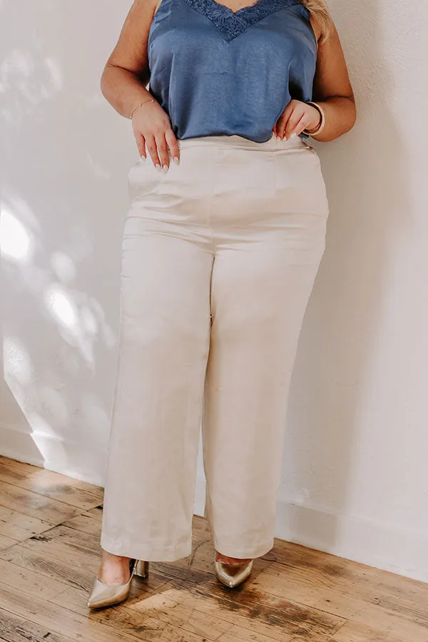 Pouring Merlot Satin High Waist Pants In Cream Curves