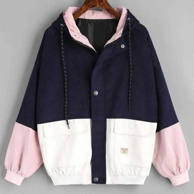 Purpdrank - Outerwear Coats Jackets Corduroy Patchwork Oversize Jackets Autumn Jacket Women Chaqueta Mujer Ceket Streetwear Coat Windbreaker