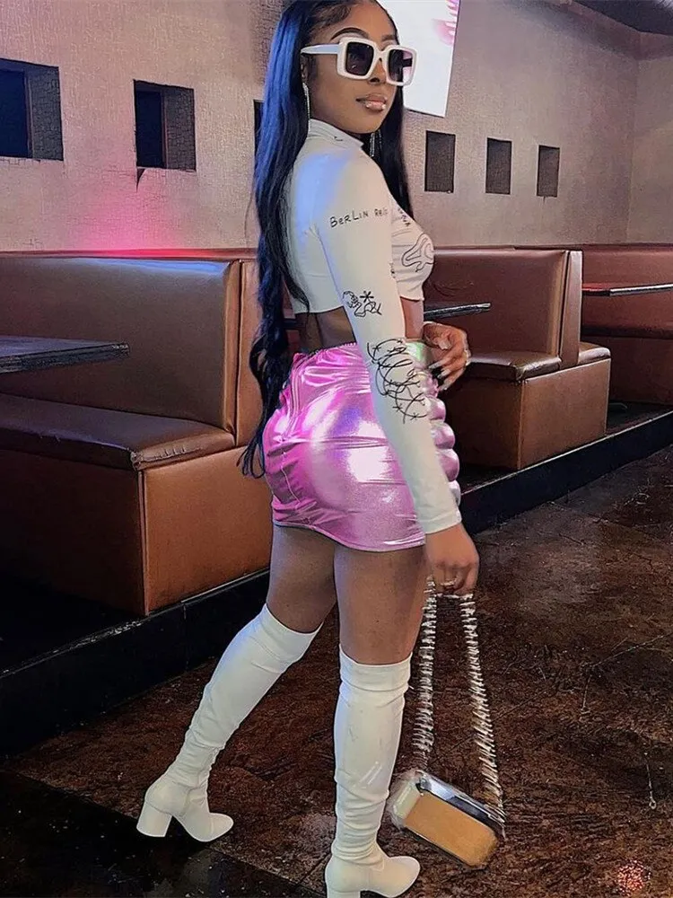Purpdrank - Shiny Quilted Women Skirt Autumn Fashion Warming Y2K Concise Street Style Clothing High Waist Elastic Female Streetwear