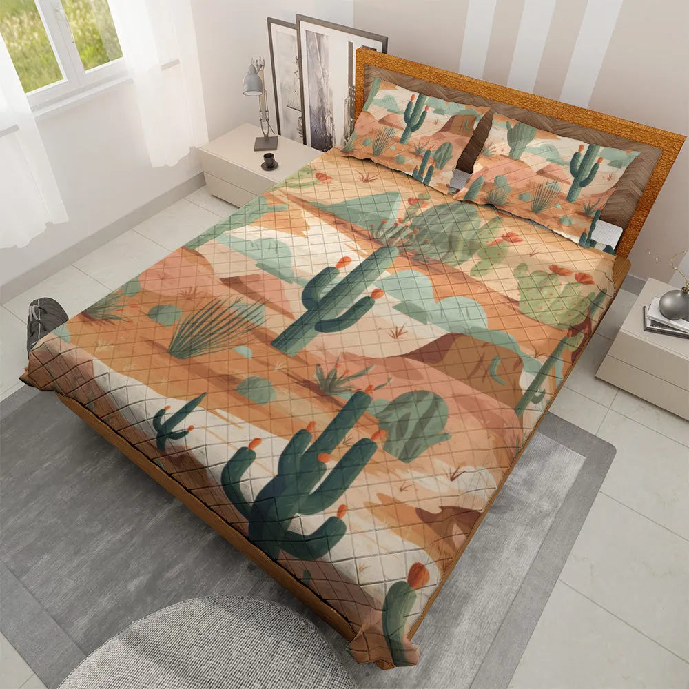 Quilted Bedding Set | Bright Colorful Vibrant Comforters | Mexican Desert Cactus Bedspreads with matching Pillowcase