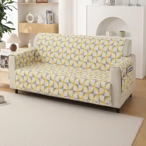 Quilted Printed Polyester Sofa Cover Mat for 1/2/3 Seater Sofa with Side Pockets, Pet Friendly, Windmill Cyber Yellow
