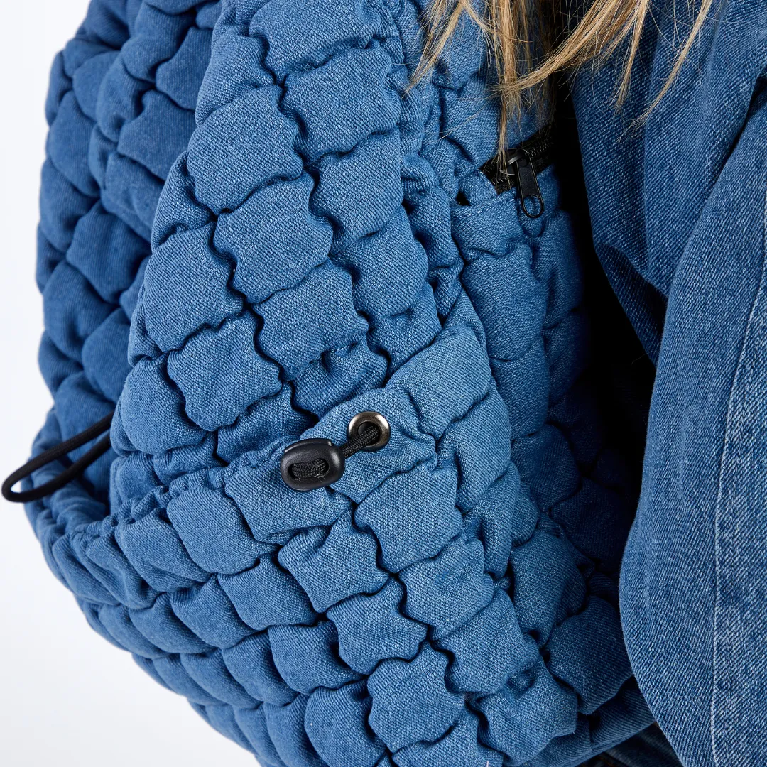 Quilted Puffer Back Pack - Denim