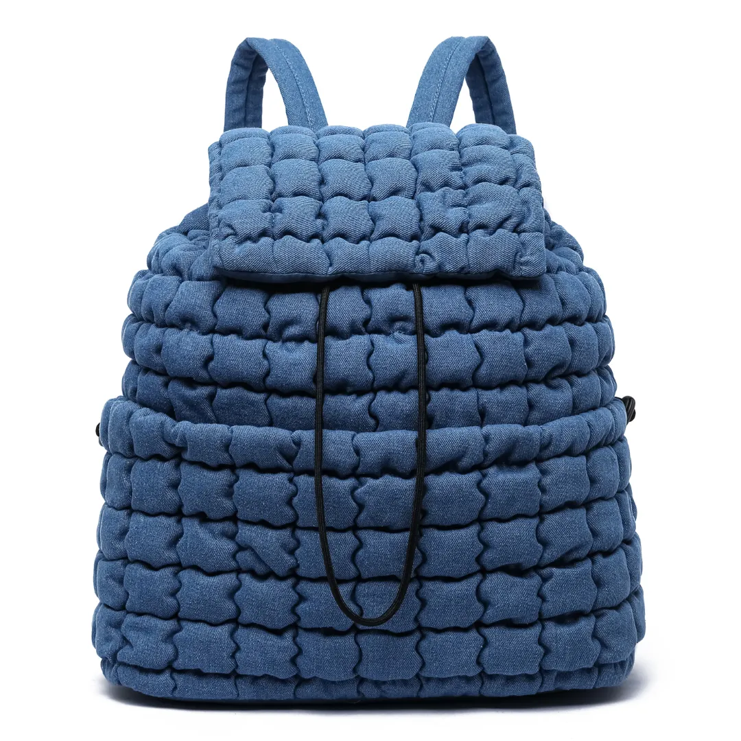 Quilted Puffer Back Pack - Denim