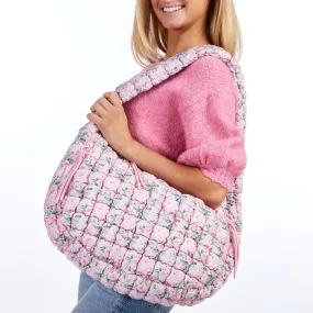 Quilted Puffer Carryall Tote - Pink Floral