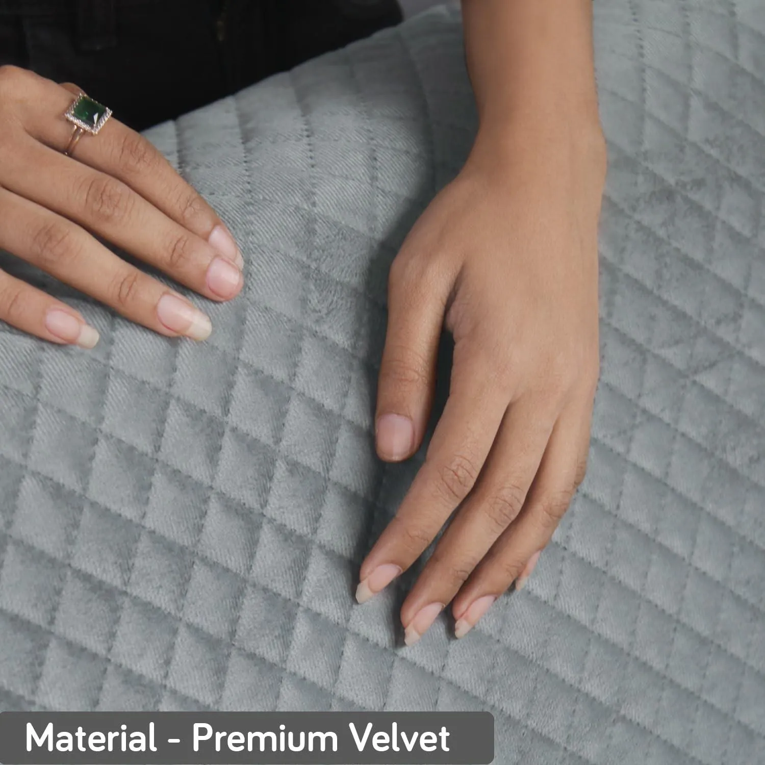Quilted Velvet Sofa Cover Mat with Side Pockets, Pet Friendly, Fossil Grey