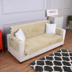 Quilted Velvet Sofa Cover Mat with Side Pockets, Pet Friendly, Natural Beige