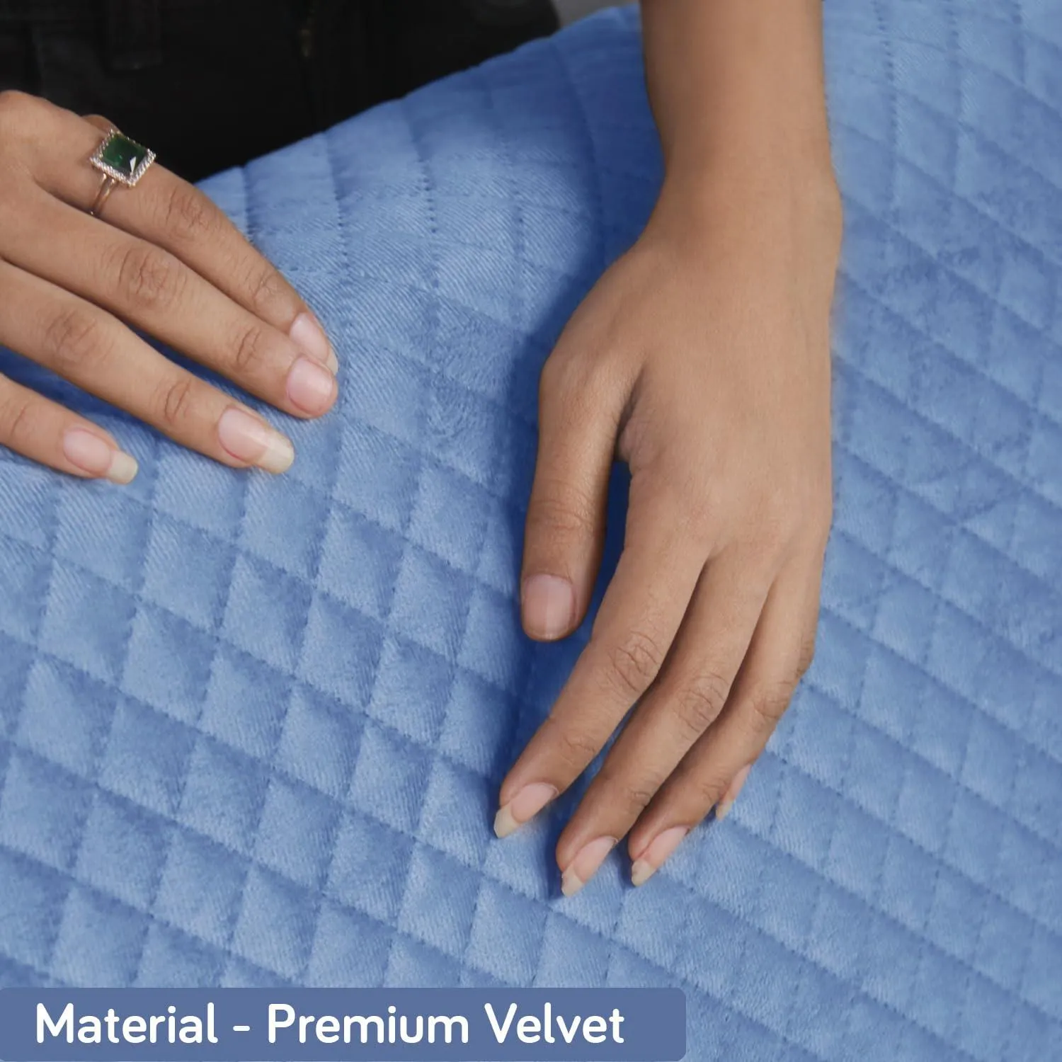 Quilted Velvet Sofa Cover Mat with Side Pockets, Pet Friendly, Placid Blue