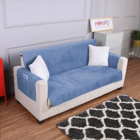 Quilted Velvet Sofa Cover Mat with Side Pockets, Pet Friendly, Placid Blue