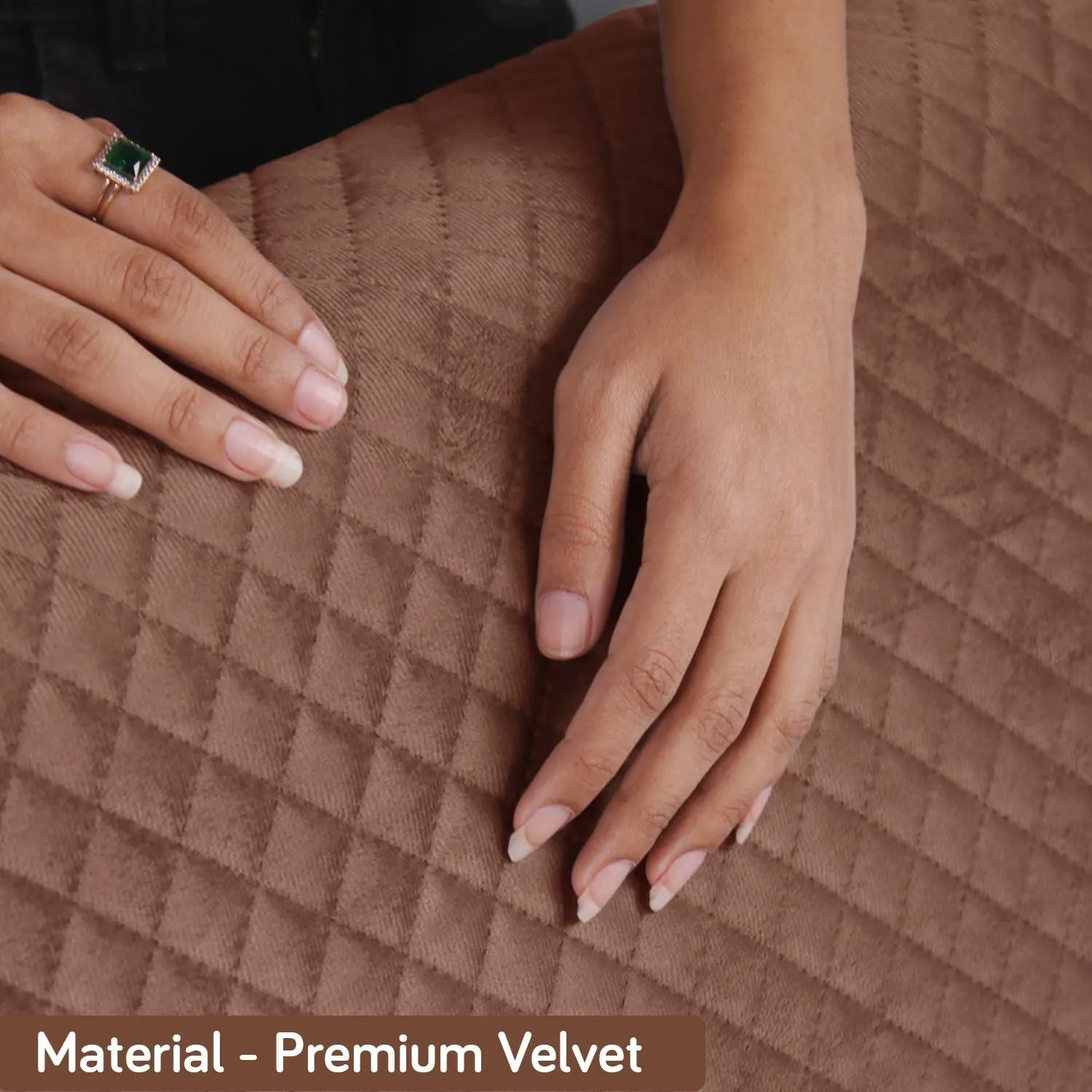 Quilted Velvet Sofa Cover Mat with Side Pockets, Pet Friendly, Russet Brown