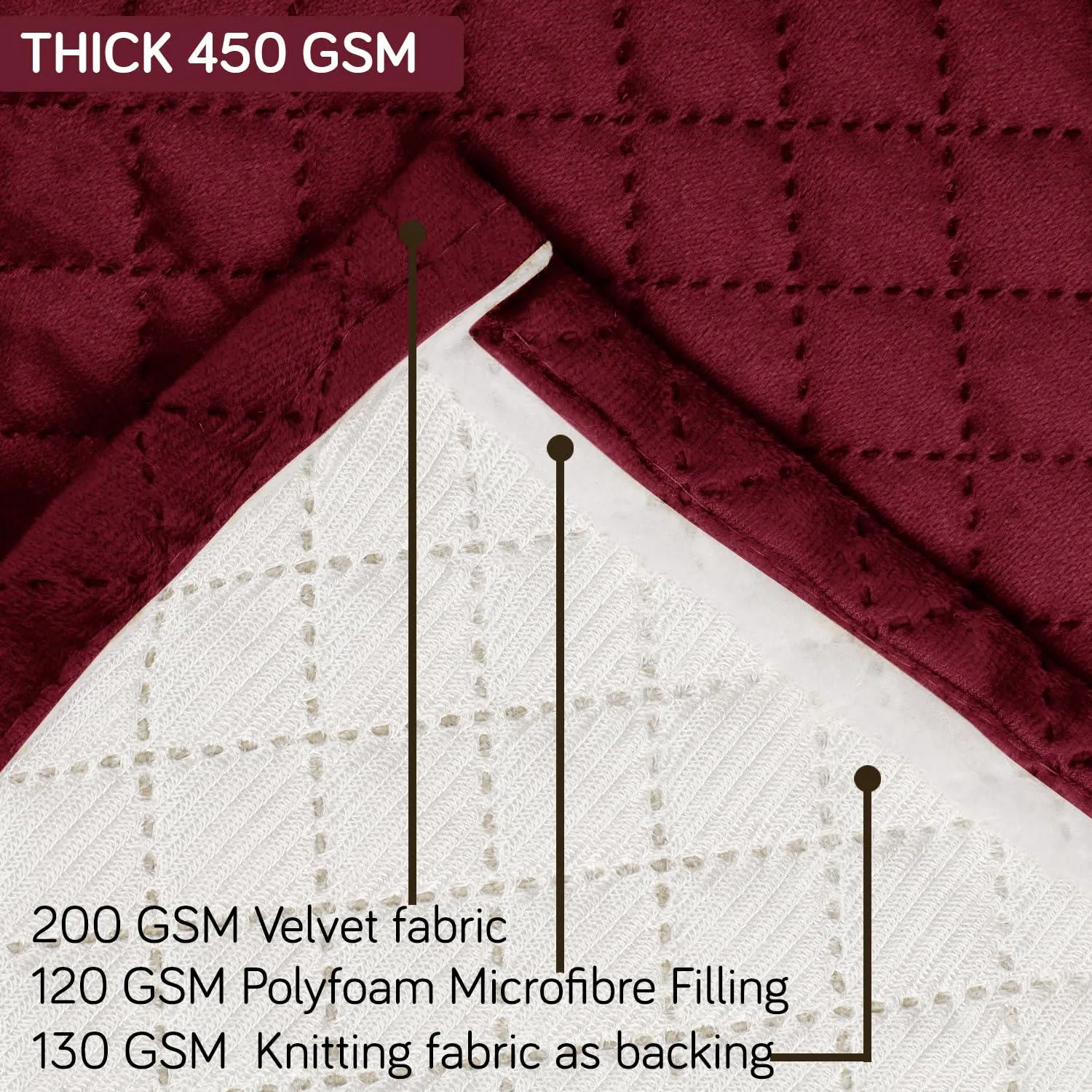 Quilted Velvet Sofa Cover Mat with Side Pockets, Pet Friendly, Sangria Red