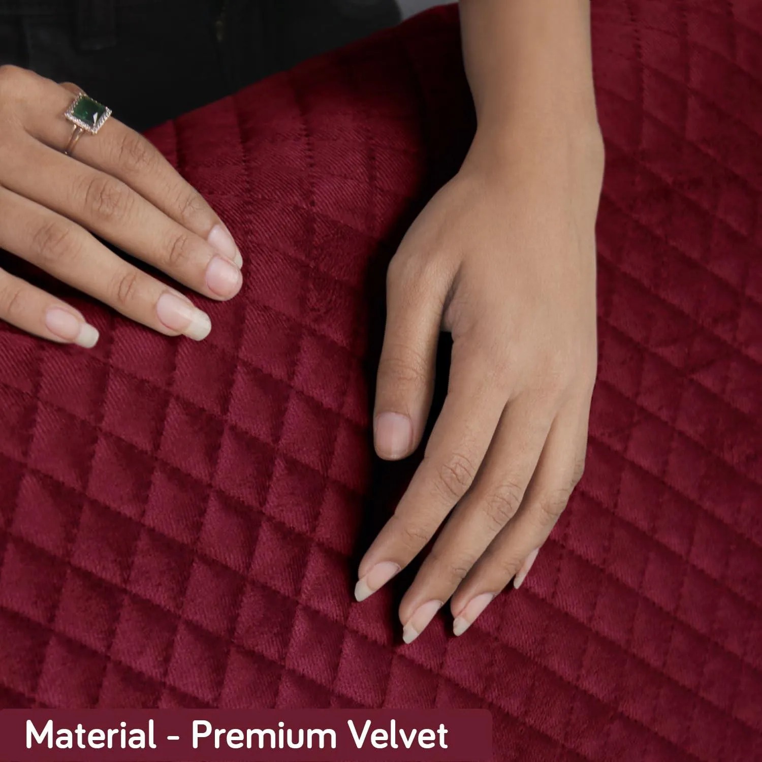 Quilted Velvet Sofa Cover Mat with Side Pockets, Pet Friendly, Sangria Red