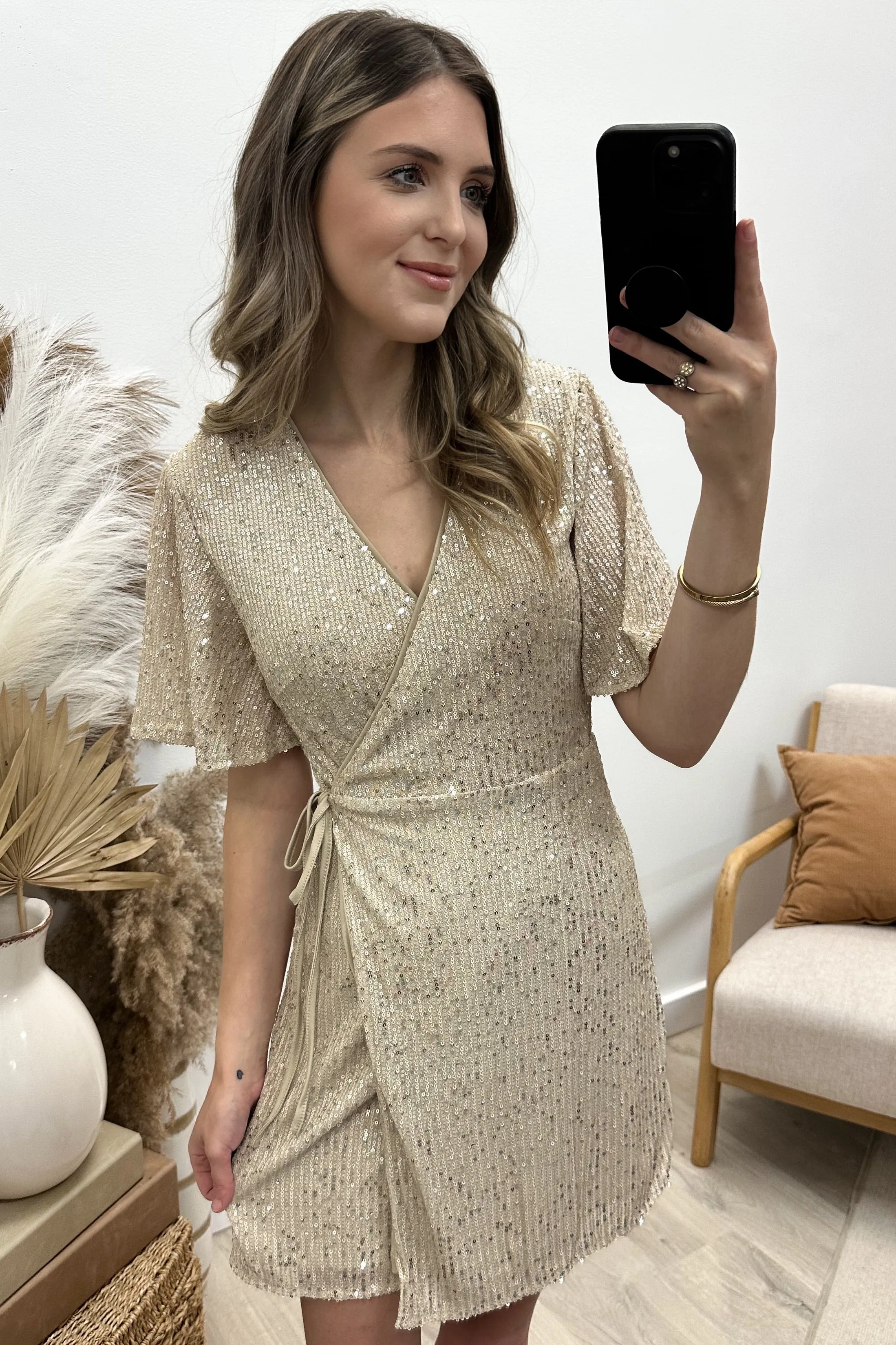 "Falling Hard" Dress (Light Gold)