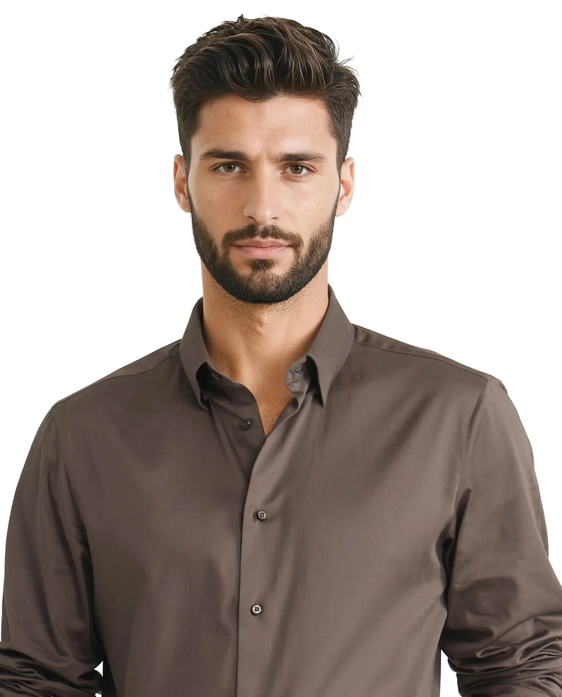 Rare Rabbit Men Como-25 Dusky Olive Cotton Blend Fabric Full Sleeves Collared Neck Button Closure Plain Shirt