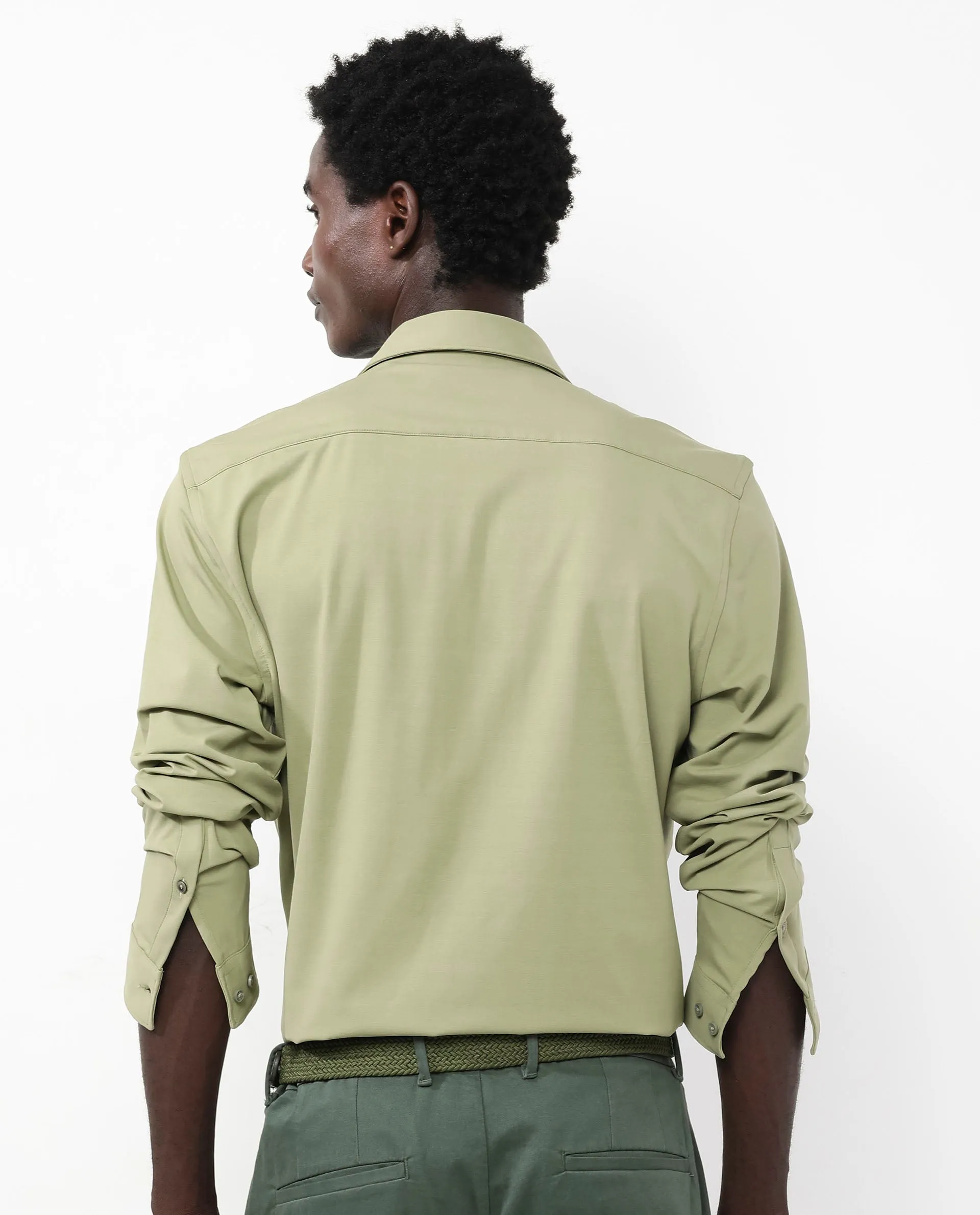Rare Rabbit Men's Flyknit Pastel Green Cotton Polyester Fabric Full Sleeves Knitted Solid Shirt