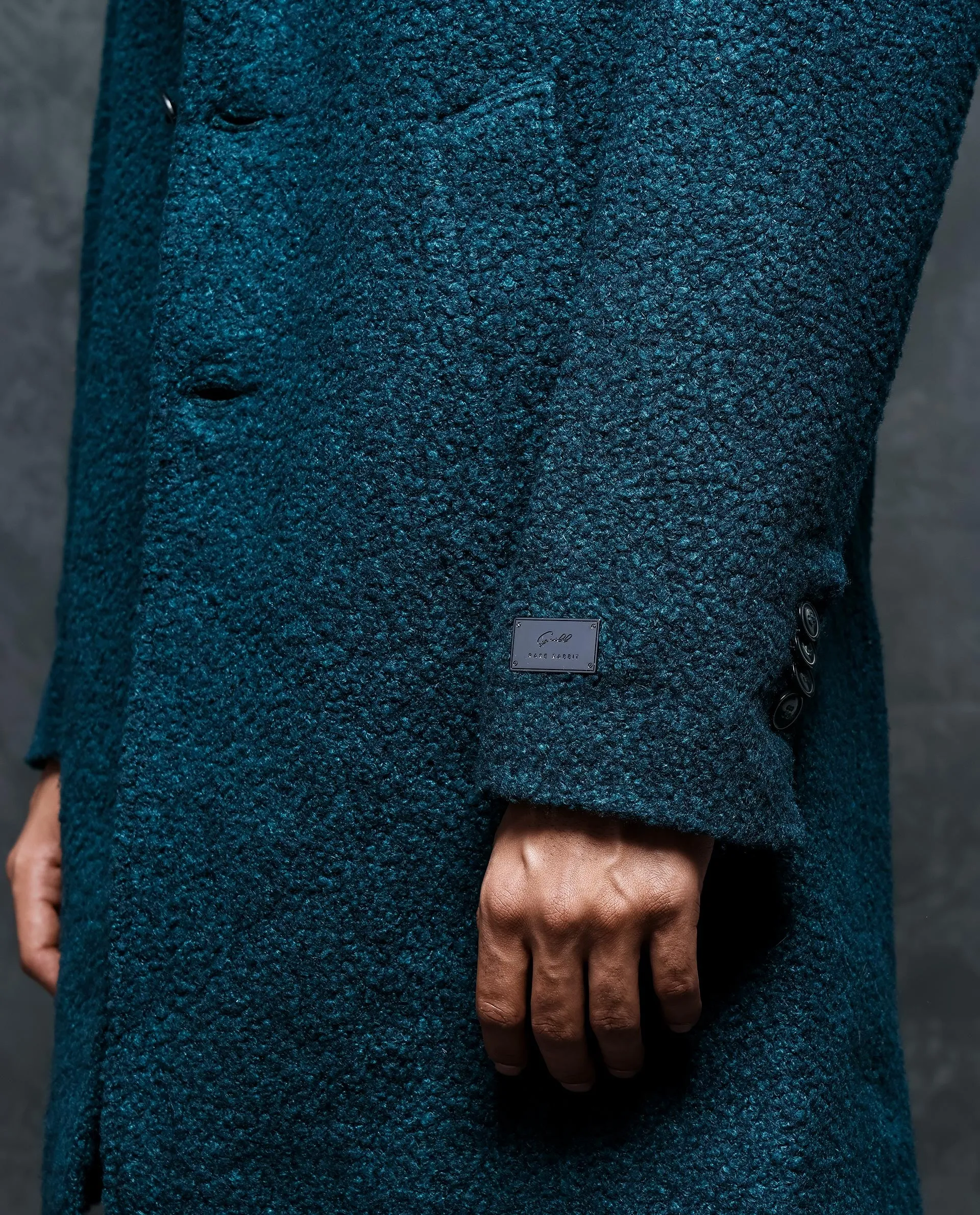 Rare Rabbit Men's Hong Green Textured Notch Lapel Long Coat
