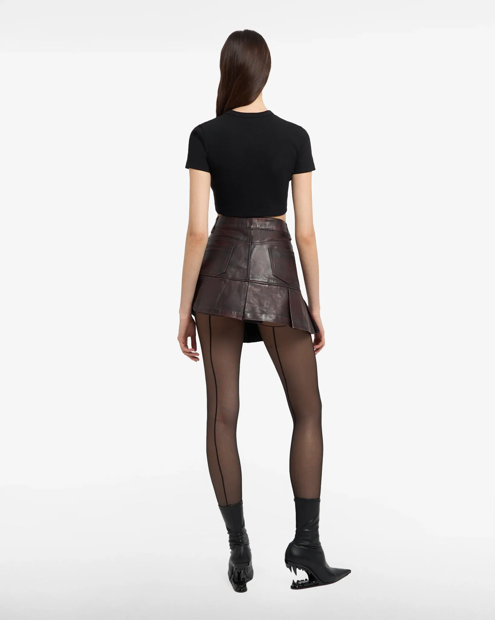 Rub-Off Leather Pleated Mini Skirt