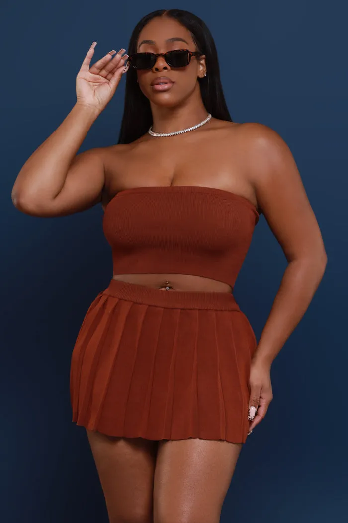 Rush Week Pleated Mini Tennis Skort - Brown