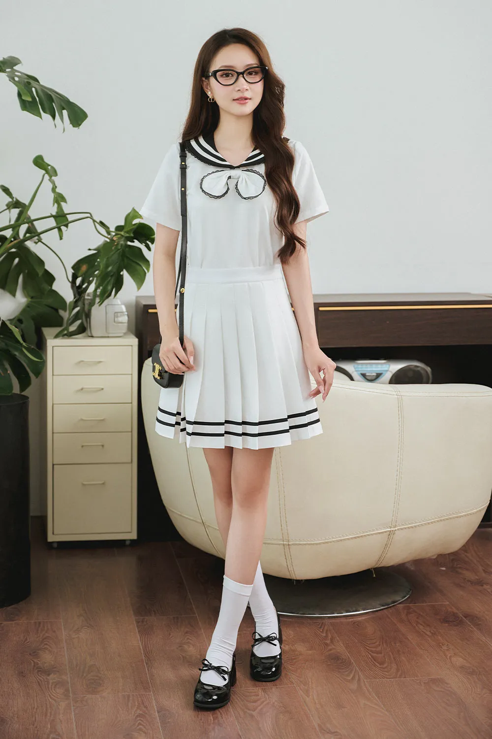 Sabrina Pleated Folded Hem Cotton Mini Skirt