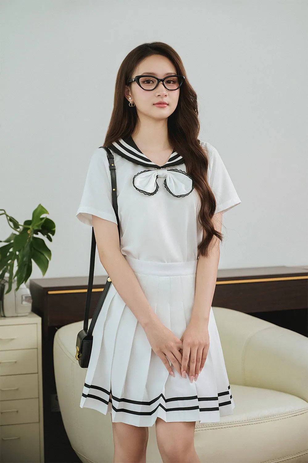 Sabrina Pleated Folded Hem Cotton Mini Skirt