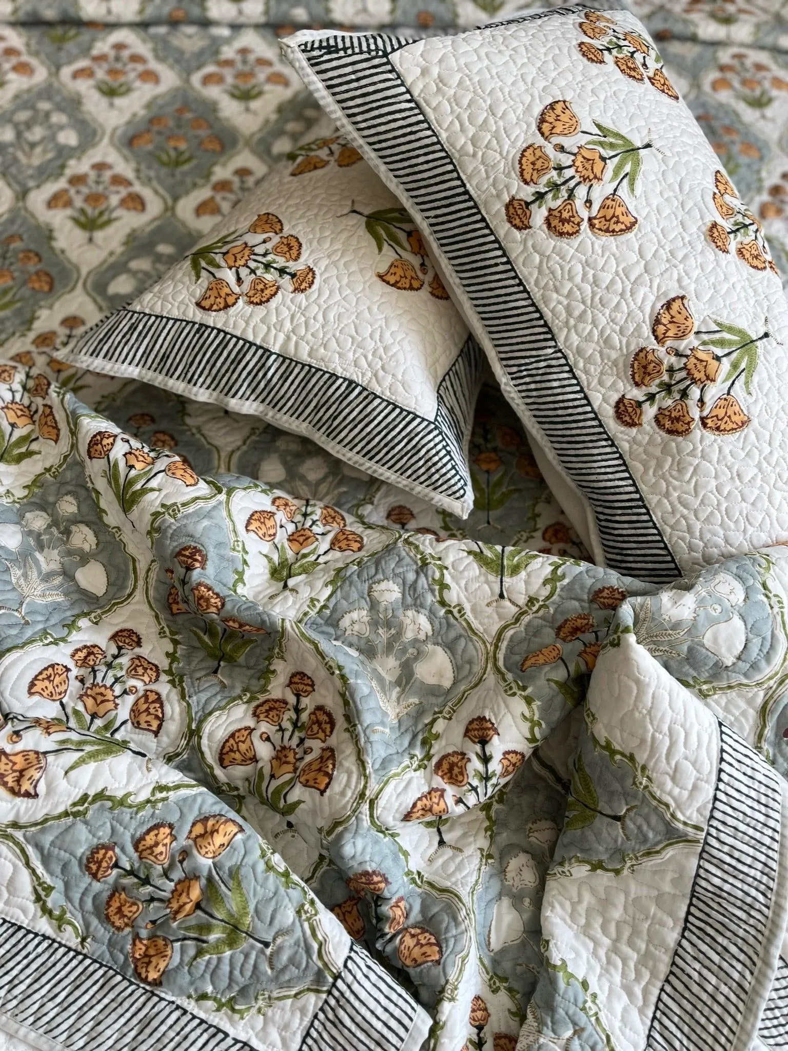 Saffron Blooms Quilted Bedcover : Sunshine Dreams