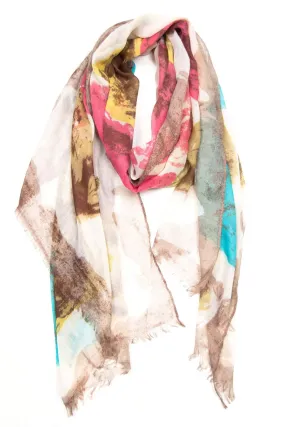 Scarf / Cream Red Yellow Blue & Brown / Unisex