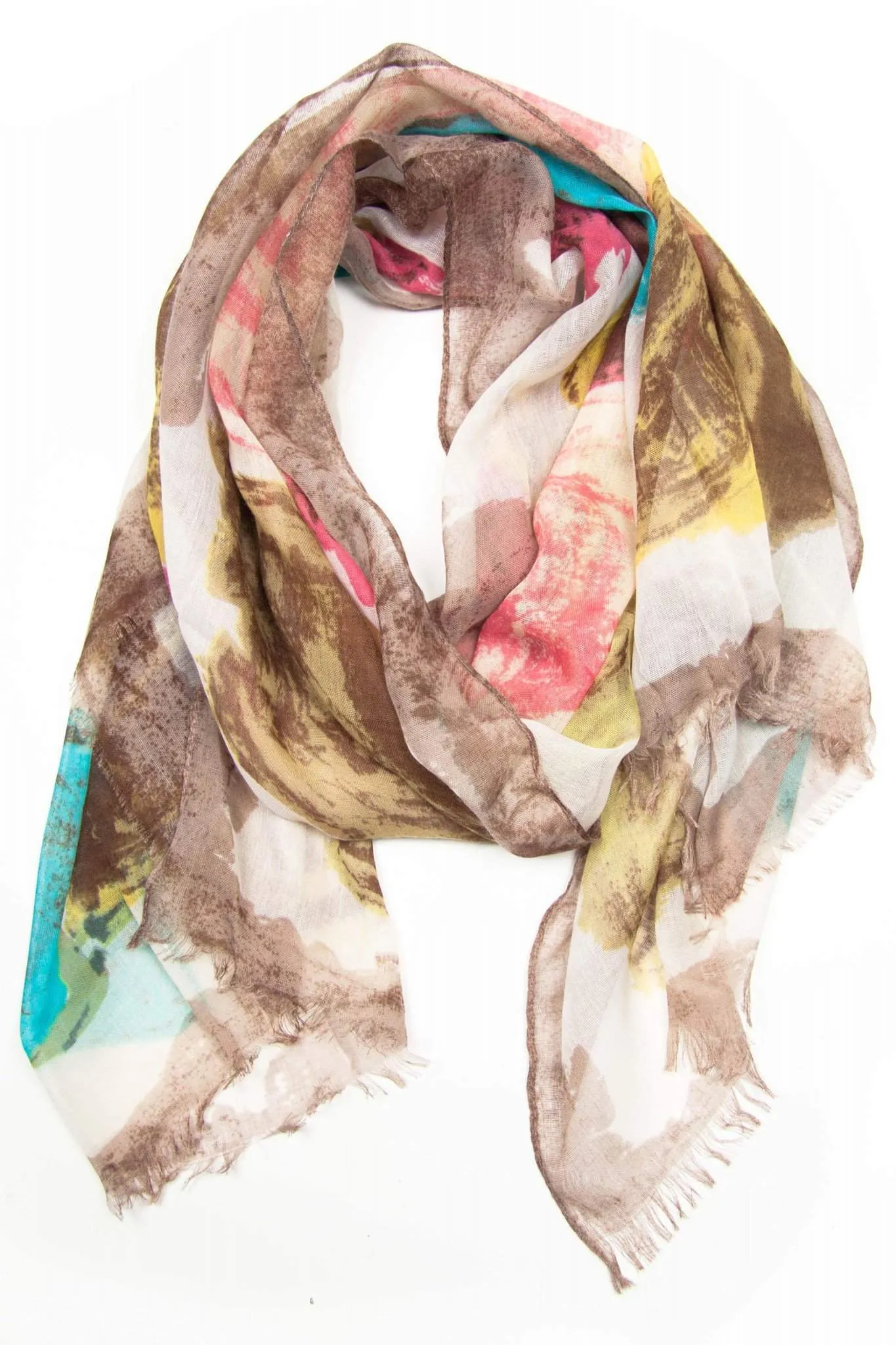 Scarf / Cream Red Yellow Blue & Brown / Unisex