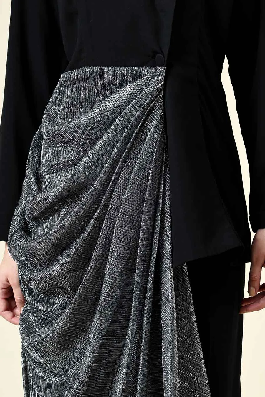 Silver Lurex Draped Black Blazer Co-Ord Set