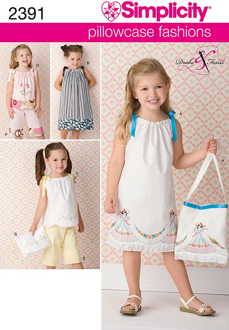Simplicity Pattern 2391 Child's Pillowcase Dress, Tops, Pants, and Bag
