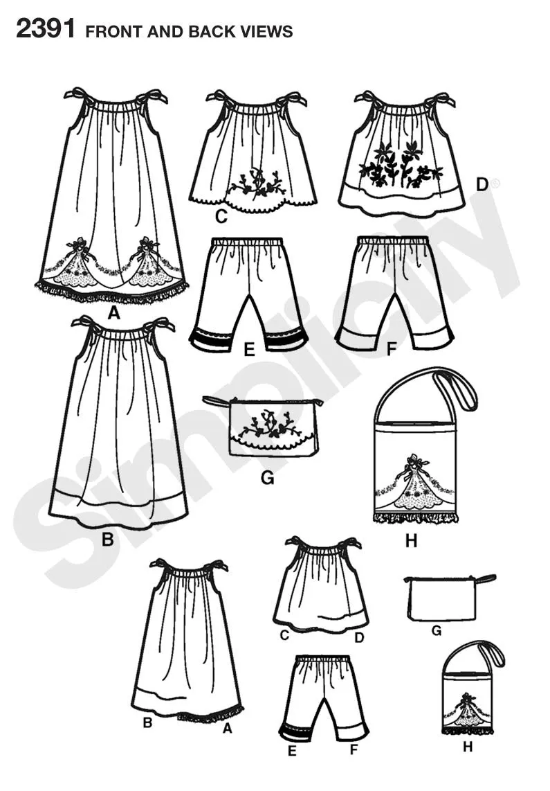 Simplicity Pattern 2391 Child's Pillowcase Dress, Tops, Pants, and Bag