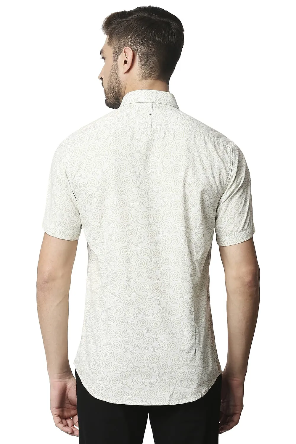 Slim Fit Slub Printed Halfsleeves Shirt