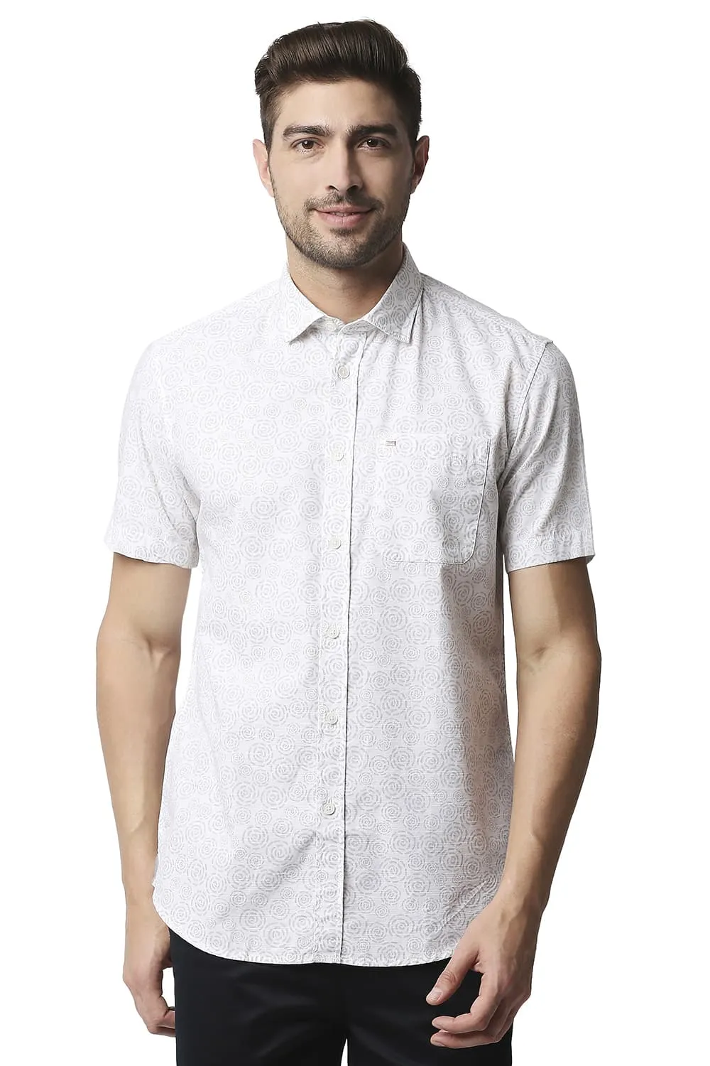 Slim Fit Slub Printed Halfsleeves Shirt