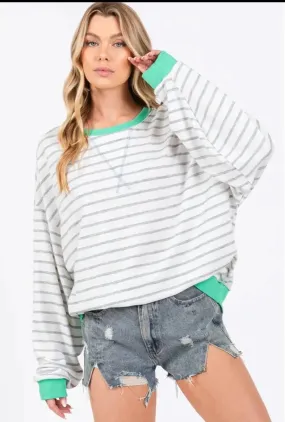 Striped Knit Drop Shoulder Sweater