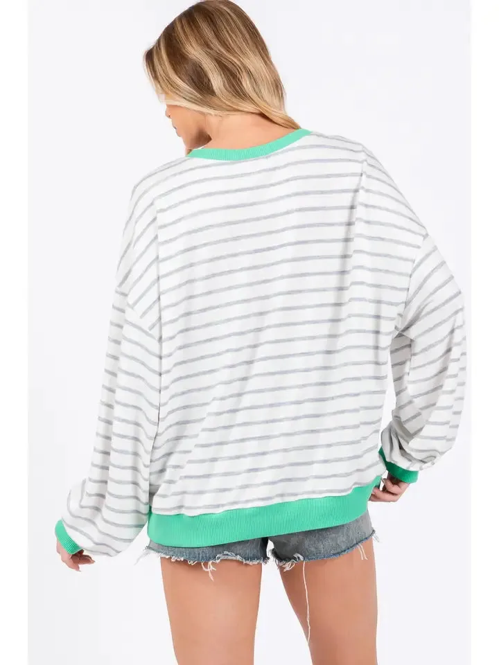 Striped Knit Drop Shoulder Sweater