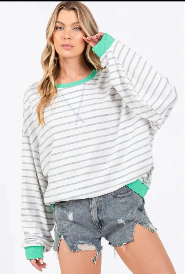 Striped Knit Drop Shoulder Sweater