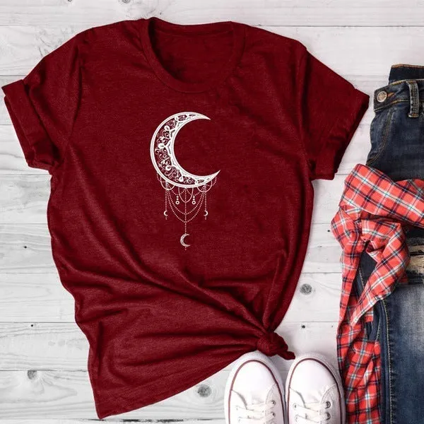 Sun Moon Women Tshirt O-neck